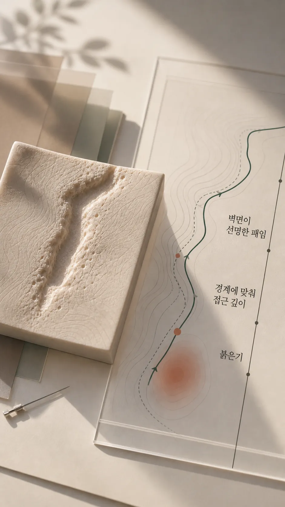 박스형 흉터 벽면과 바닥 경계 표시