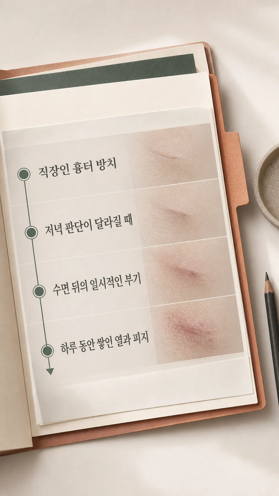 아침·저녁 피부 표면 변화 요인 비교 인포그래픽