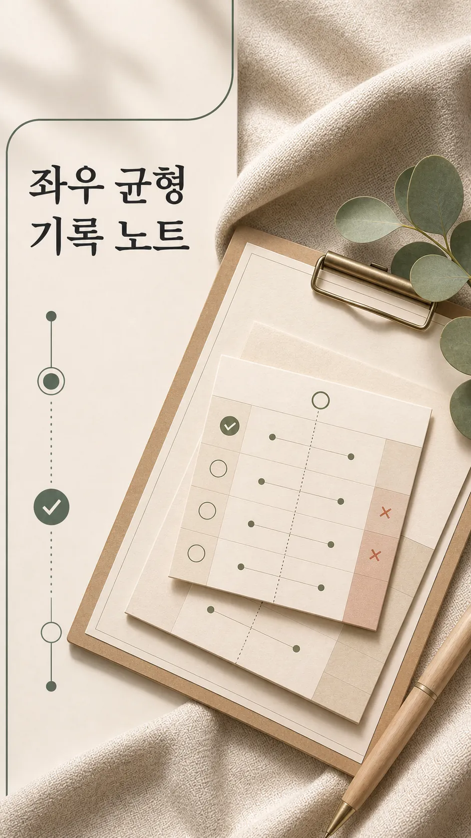 좌우 균형 기록 노트 클로즈업
