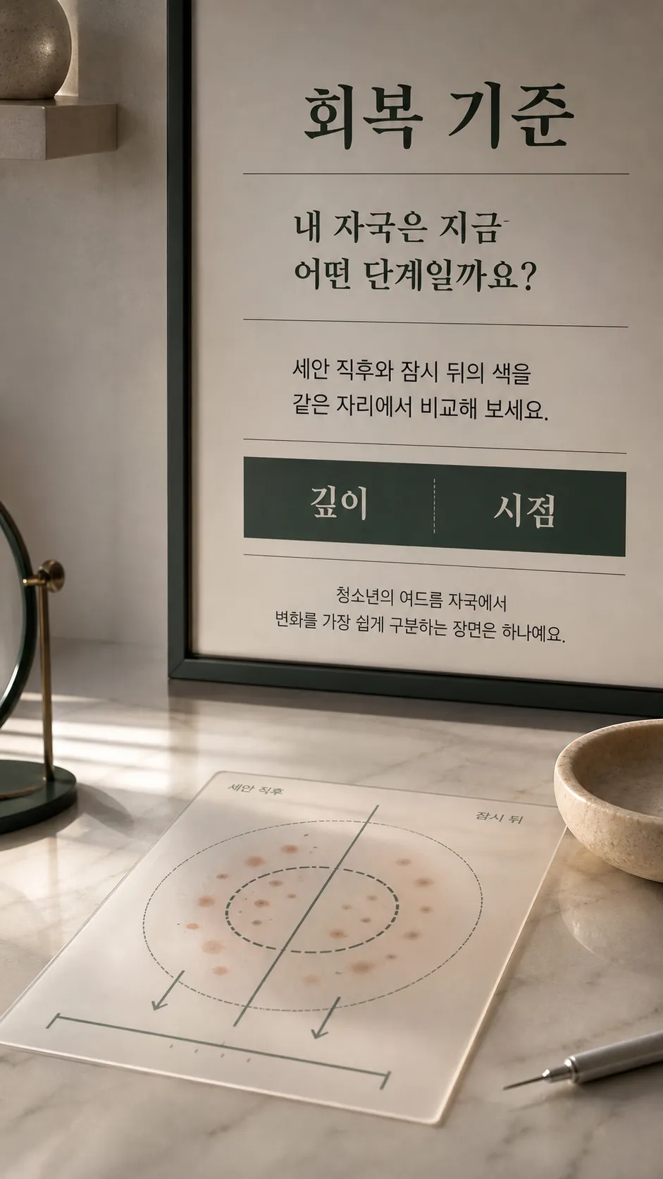 청소년 여드름 자국 깊이·시점·회복 기준 3라벨 요약