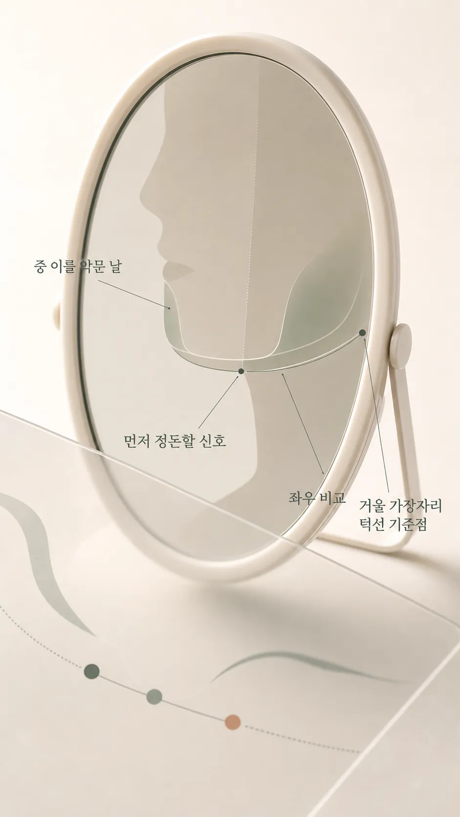 거울 가장자리 턱선 기준점 확인 장면
