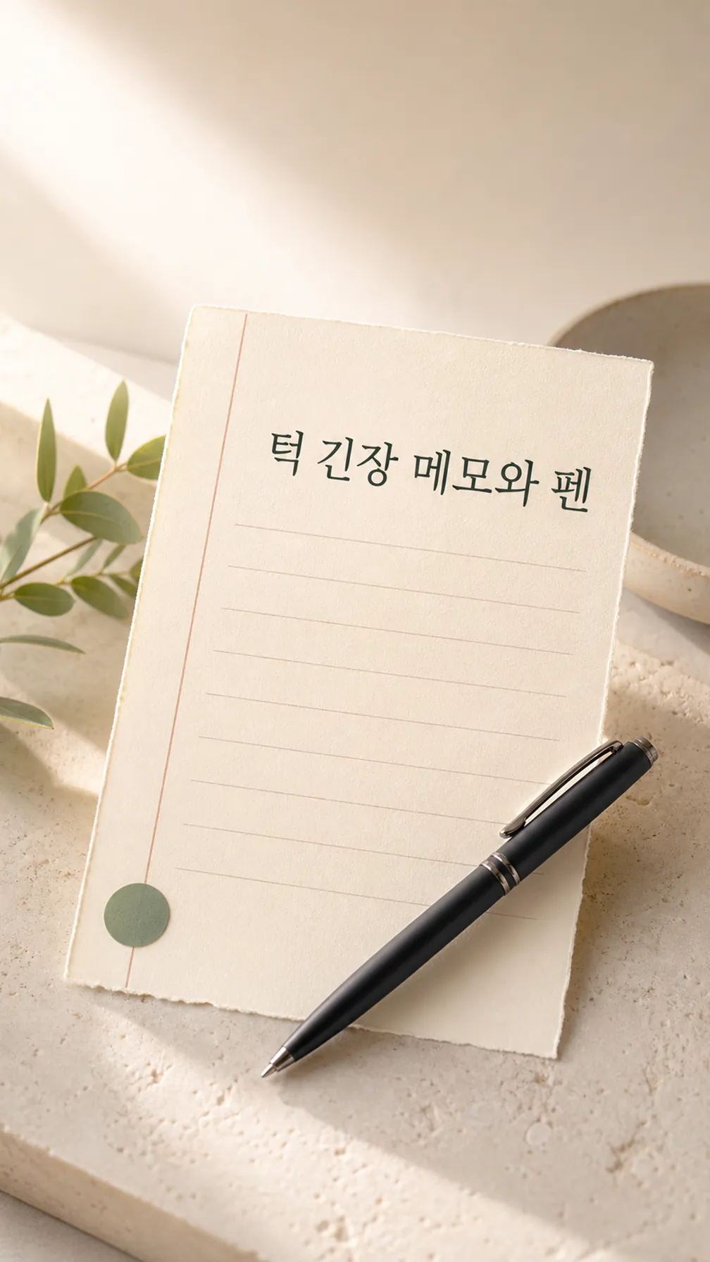 턱 긴장 메모와 펜 정물