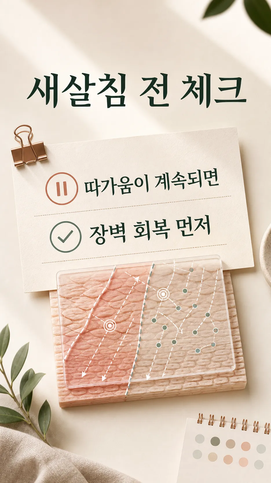 회복 기록 노트와 펜 클로즈업