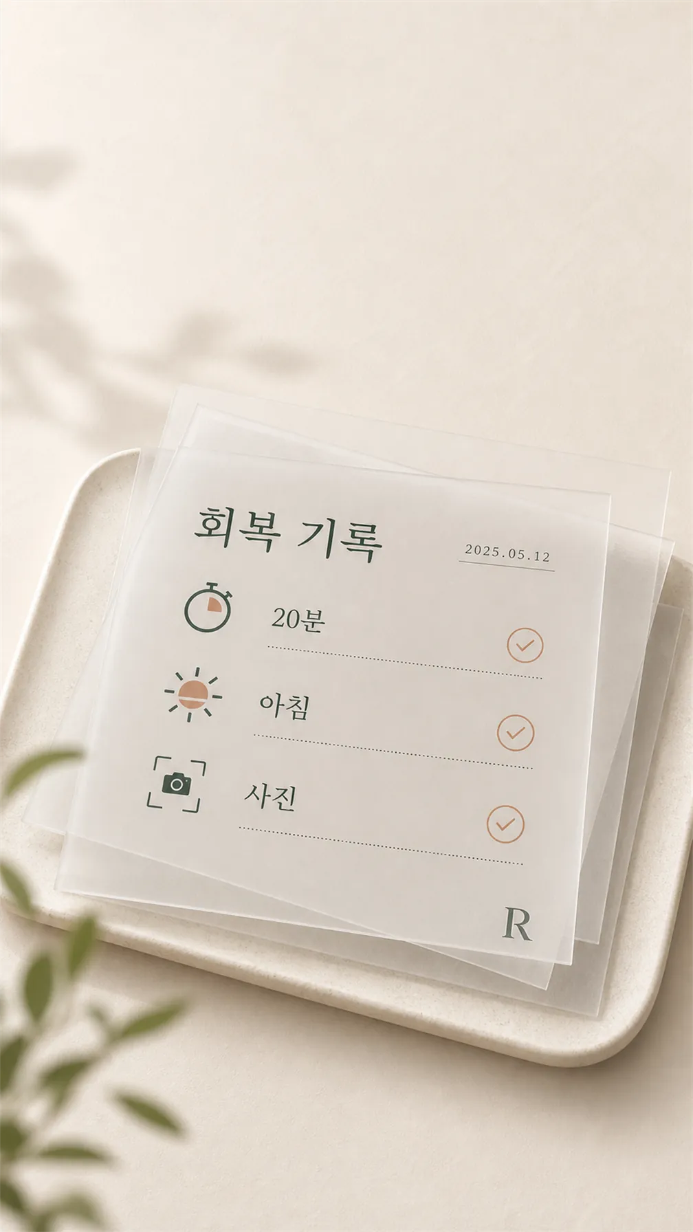 날짜별 회복 한 줄 기록 노트
