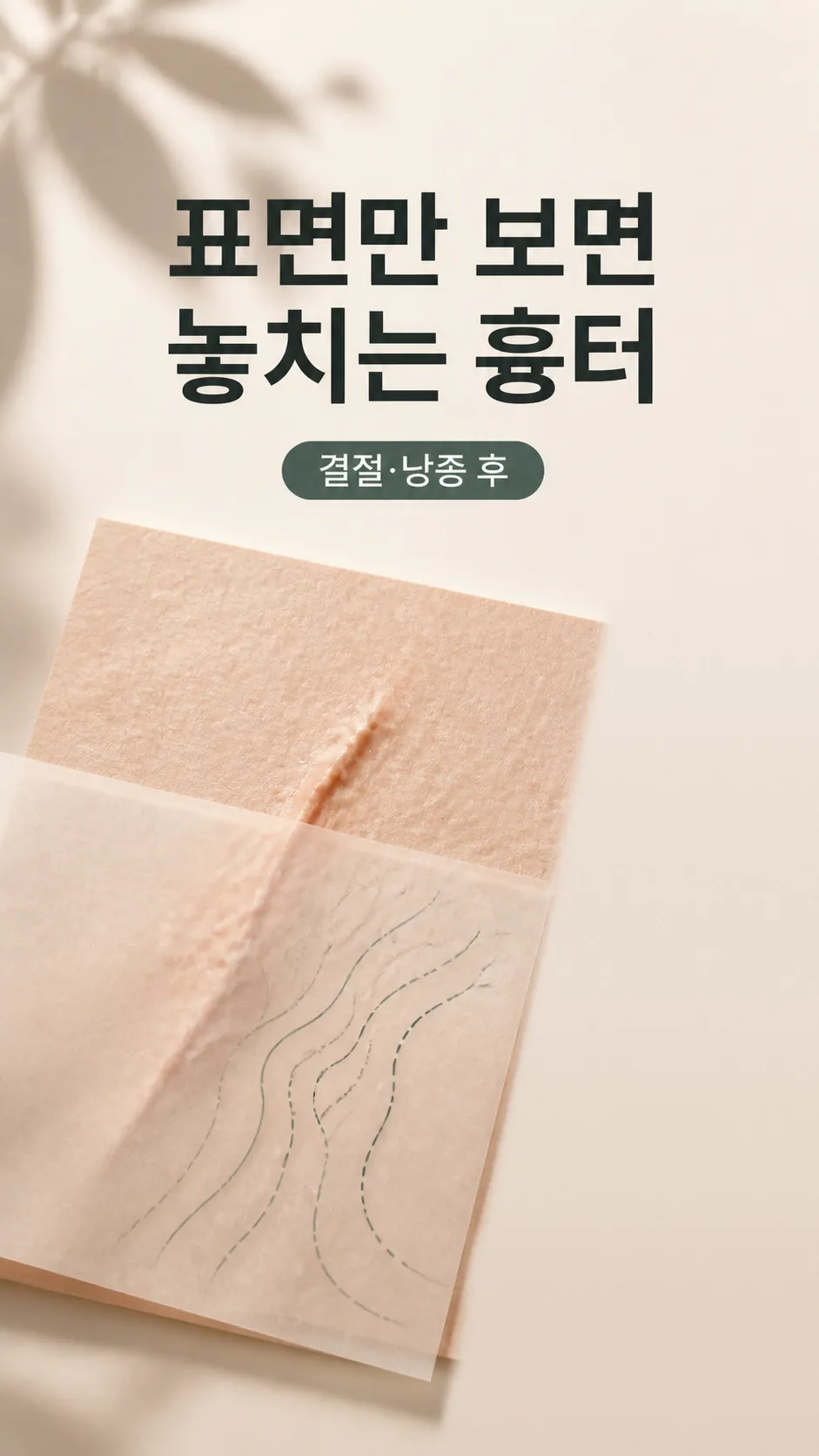 손끝으로 패인 자리 눌러보는 클로즈업