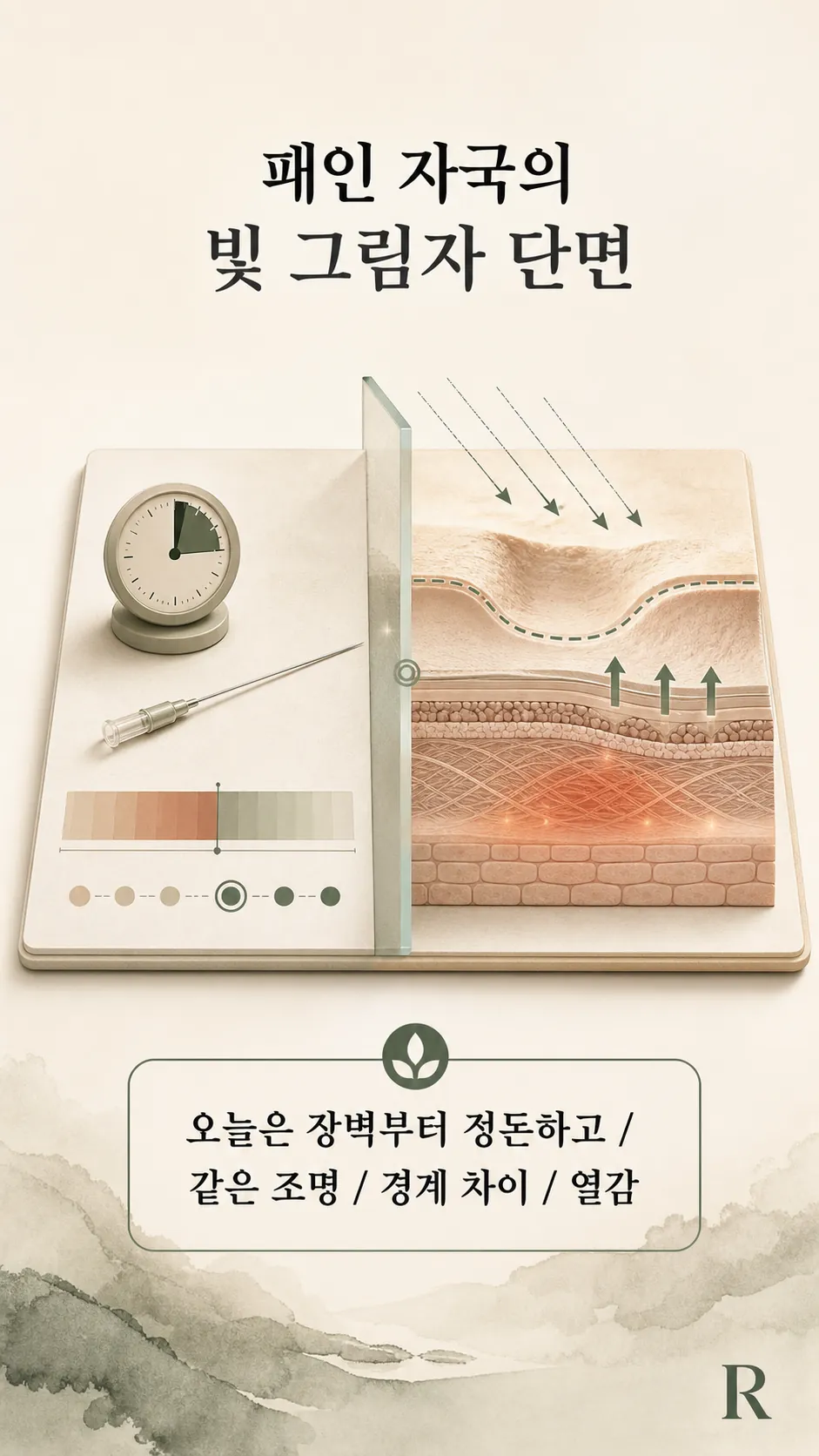패인 자국의 빛 그림자 단면