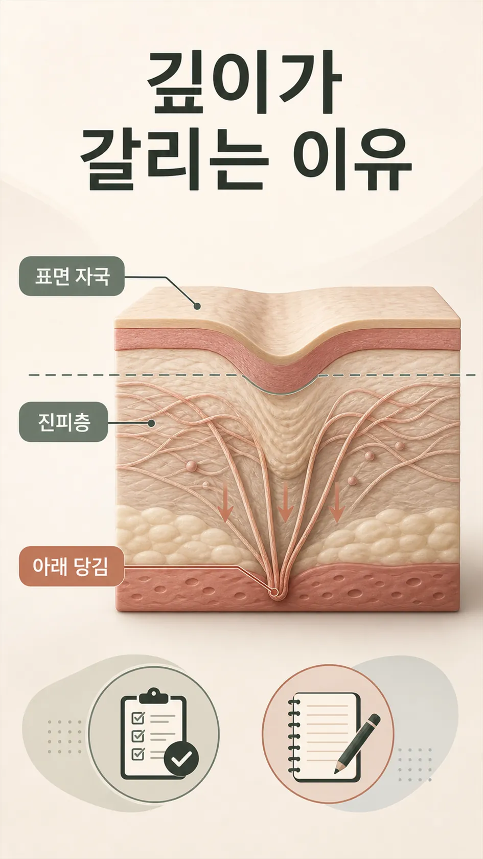 흉터 깊이별 그림자 발생 모식도