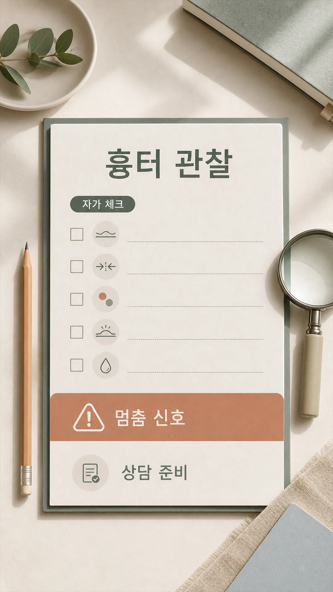 흉터 관찰 기록 노트 클로즈업