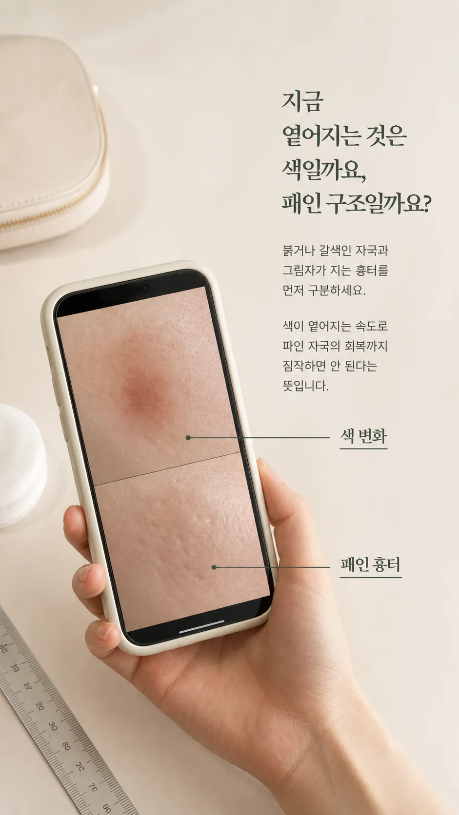 아침 화장 전 붉은기 자가 확인 장면