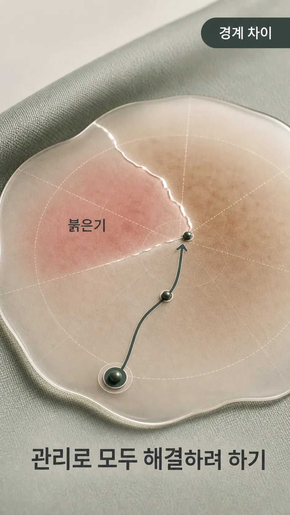 붉은기와 갈색기 경계가 나뉜 피부 표면 지도