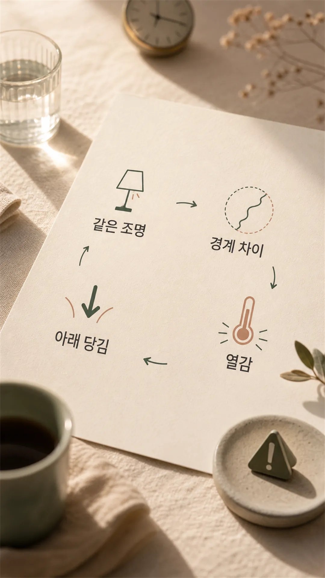 같은 조명 피부 경계 확인 생활 장면