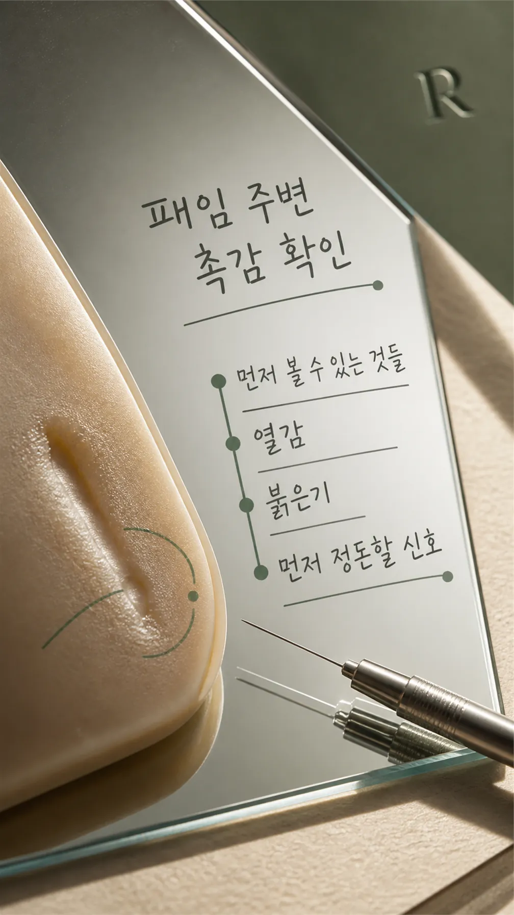손끝 기준점으로 패임 주변 촉감 확인