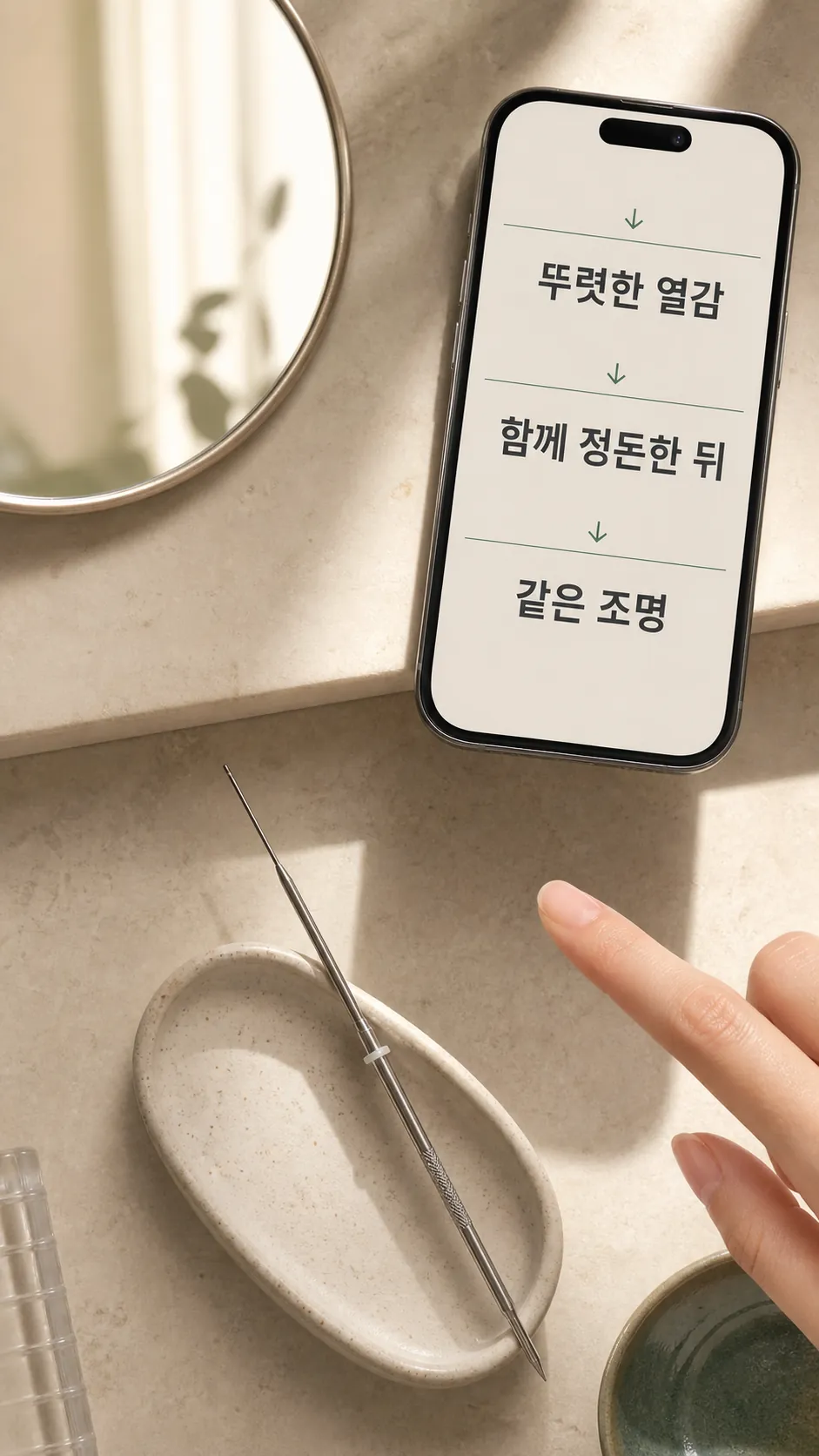 같은 조명 피부 경계 손가락 기준점 확인 장면