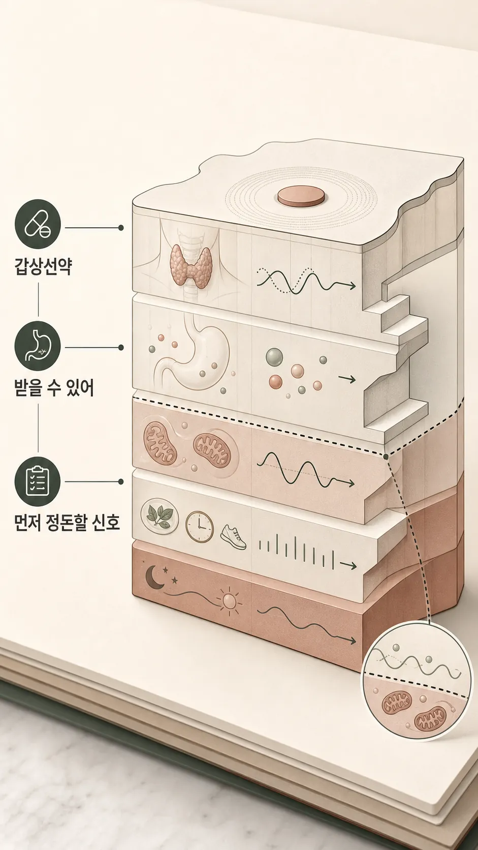 대사 변화와 생활 루틴 단면 모식도