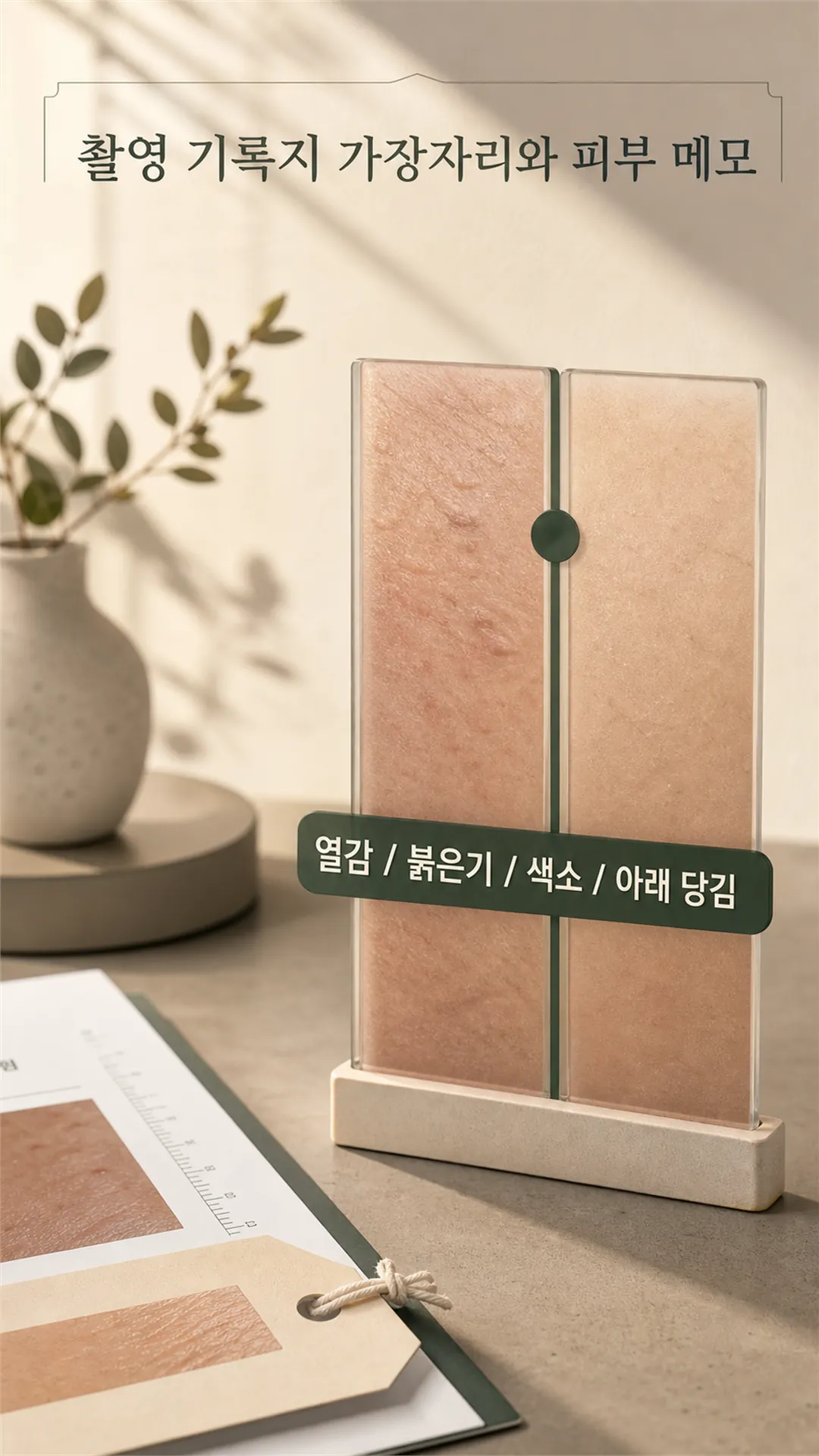 촬영 기록지 가장자리와 피부 메모