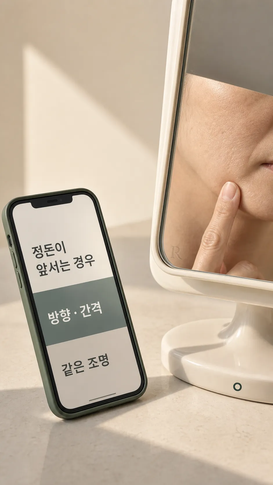 같은 조명 피부 경계 손가락 기준점 확인 장면