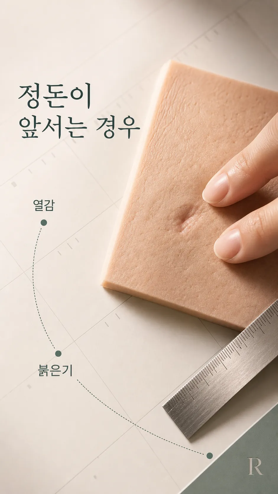 손가락 기준점으로 패인 경계 확인 클로즈업