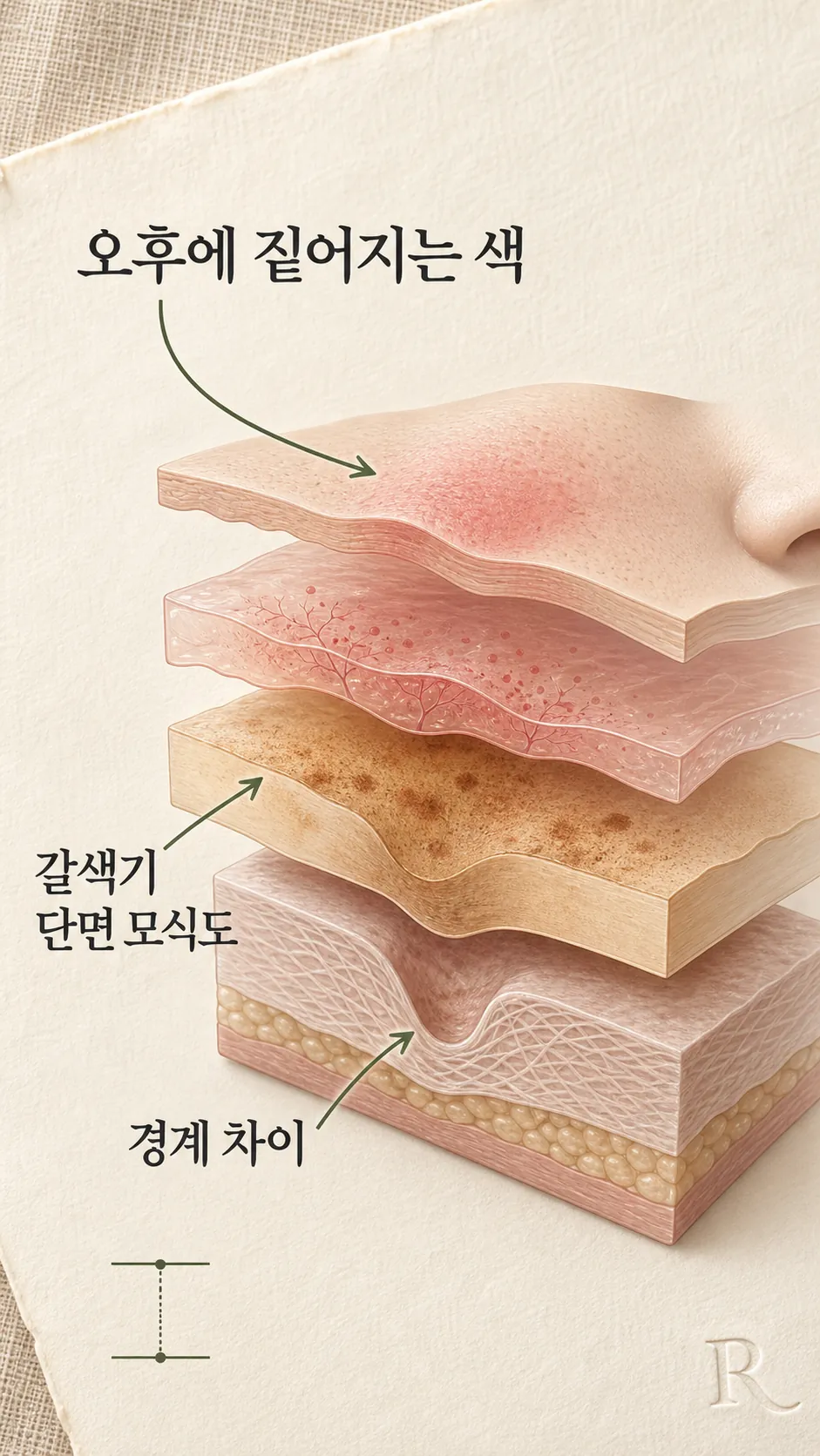 볼 자국의 붉은기와 갈색기 단면 모식도