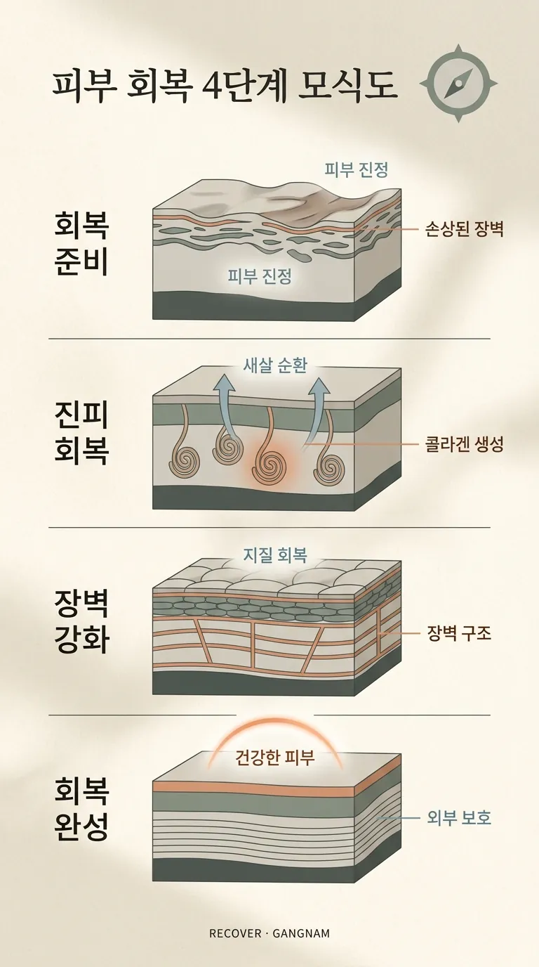 피부 장벽 회복 4단계 모식도