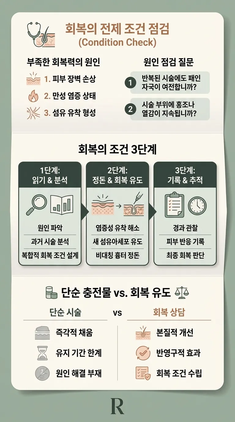 회복 조건 3단계가 정리된 팸플릿과 차트