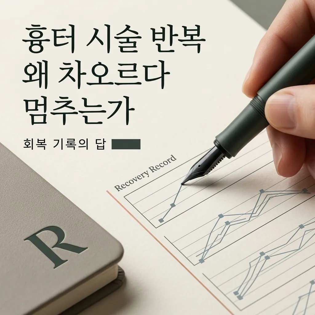 상담 노트 위에 놓인 만년필과 피부 신호 기록지