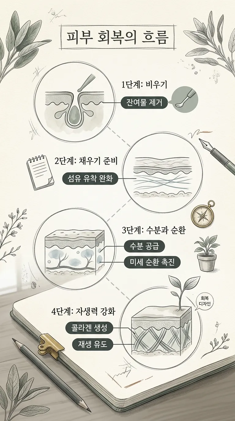 피부 회복 조건 4단계 흐름을 담은 인포그래픽