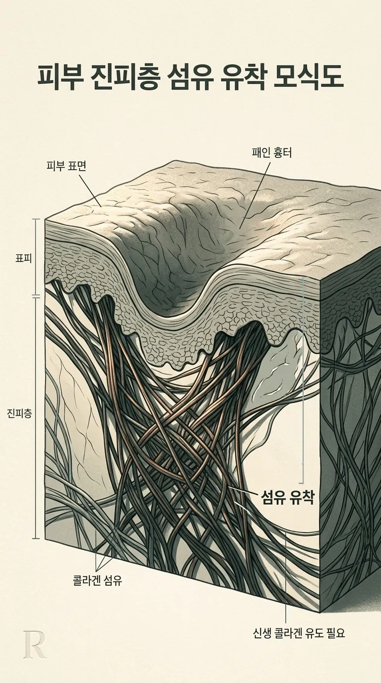 피부 진피층 콜라겐 섬유 유착 단면 모식도