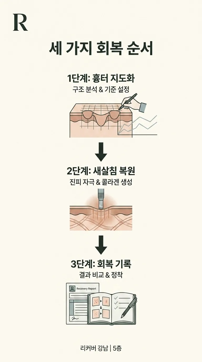세 가지 회복 순서 단계를 보여주는 깔끔한 흐름도