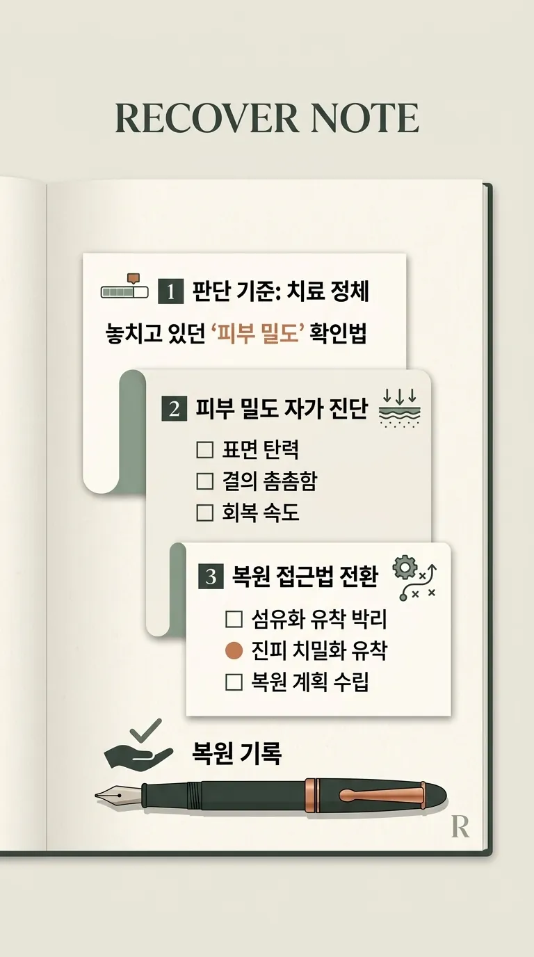 복원 기준표 펼쳐진 상담 노트와 만년필 클로즈업