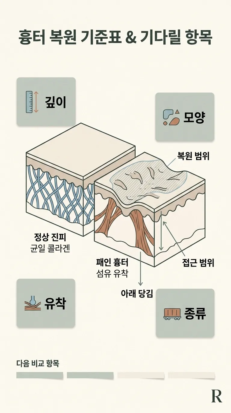 흉터 복원 기준표와 기다릴 항목 카드