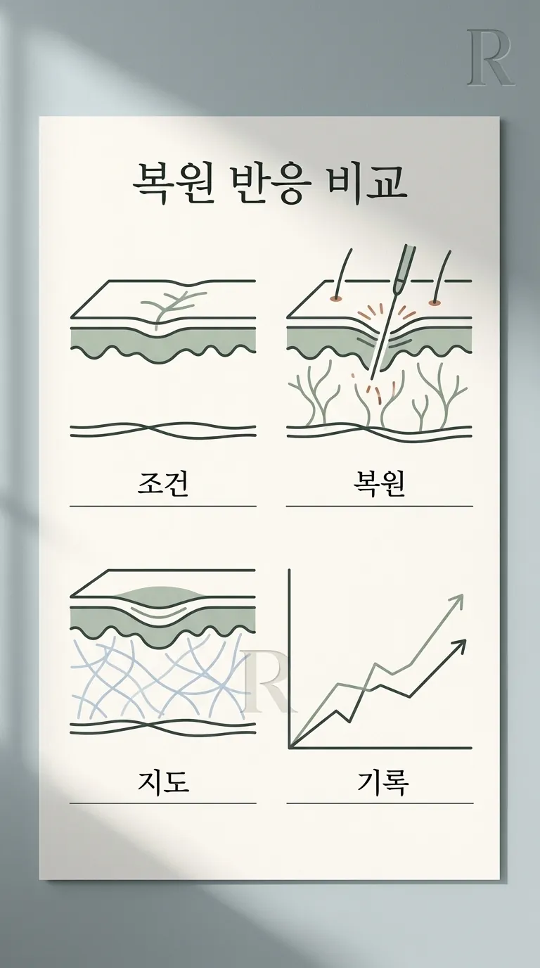 복원 반응 비교 흐름이 담긴 차분한 흉터 지도화 노트