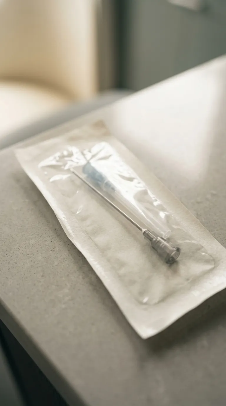 멸균 포장된 일회용 시술 도구 클로즈업