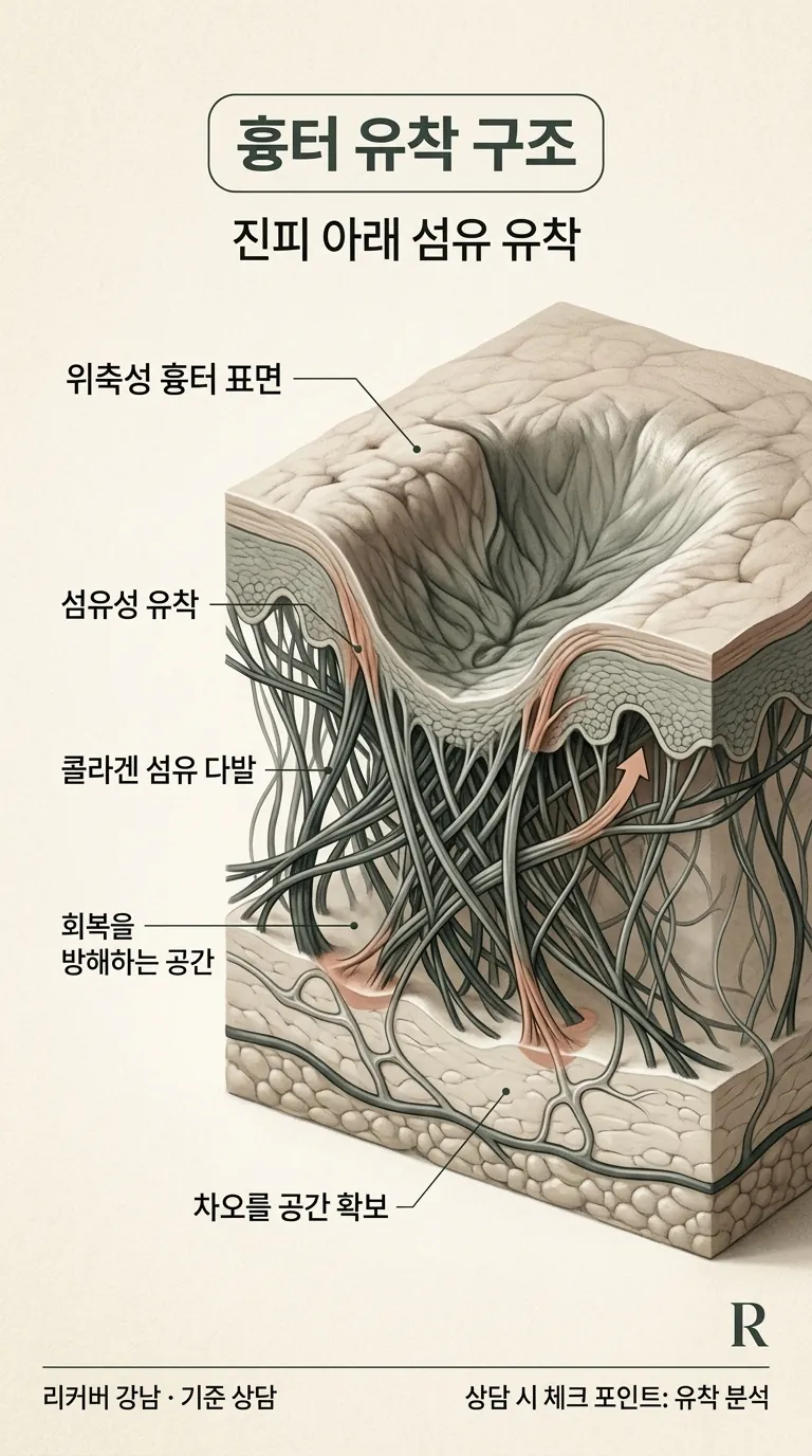 흉터 진피 아래 콜라겐 섬유 유착 단면 모식도