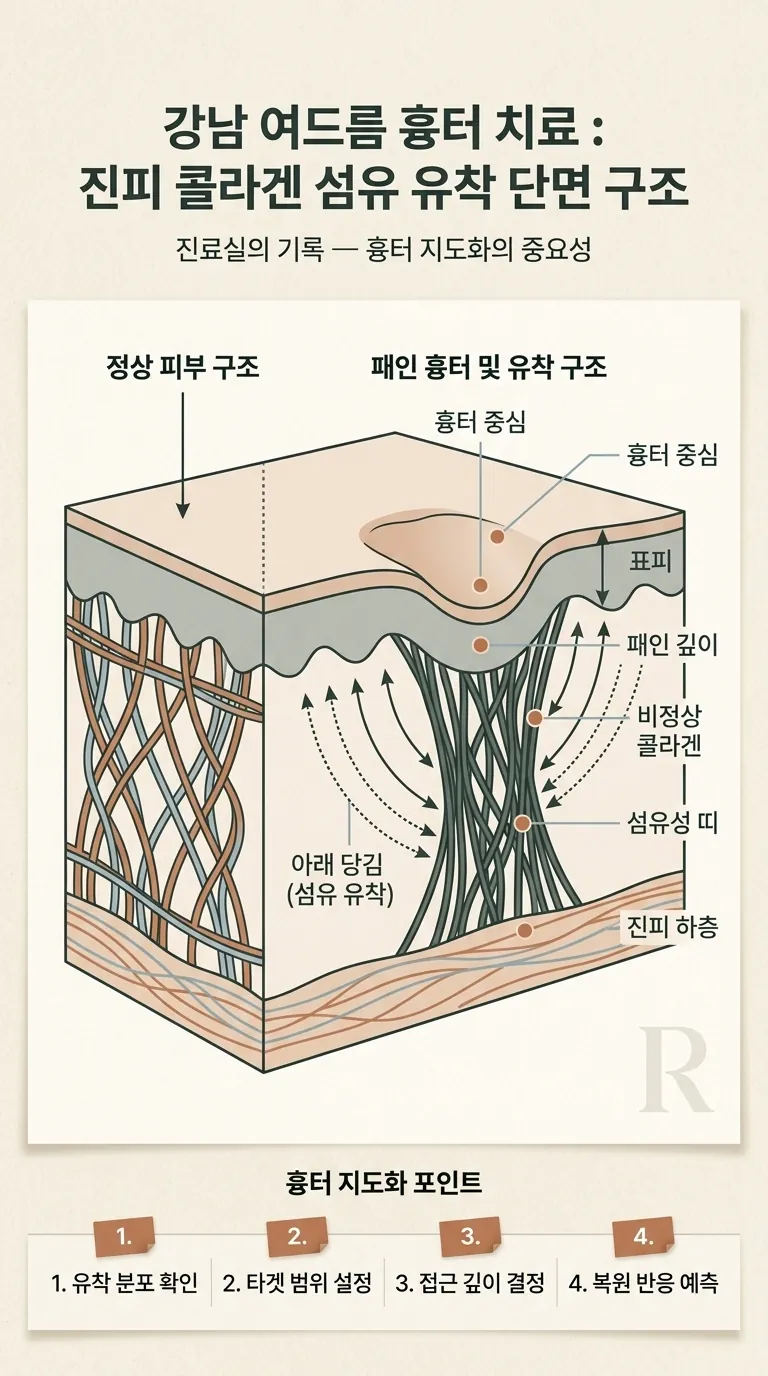 진피 콜라겐 섬유 유착 단면 구조