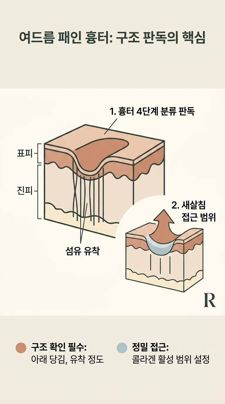 흉터 4단계 분류와 새살침이 만드는 차오를 공간 단면