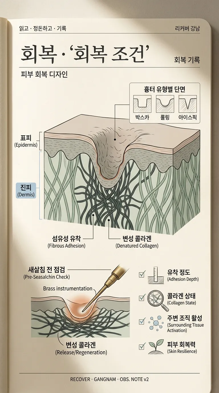 진피 콜라겐 섬유 유착 단면