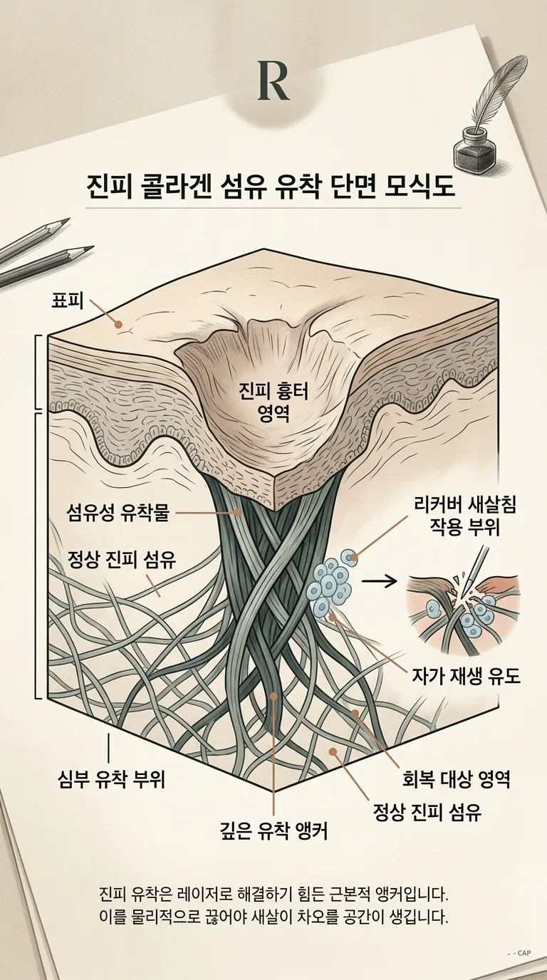 진피 콜라겐 섬유 유착 단면 모식도