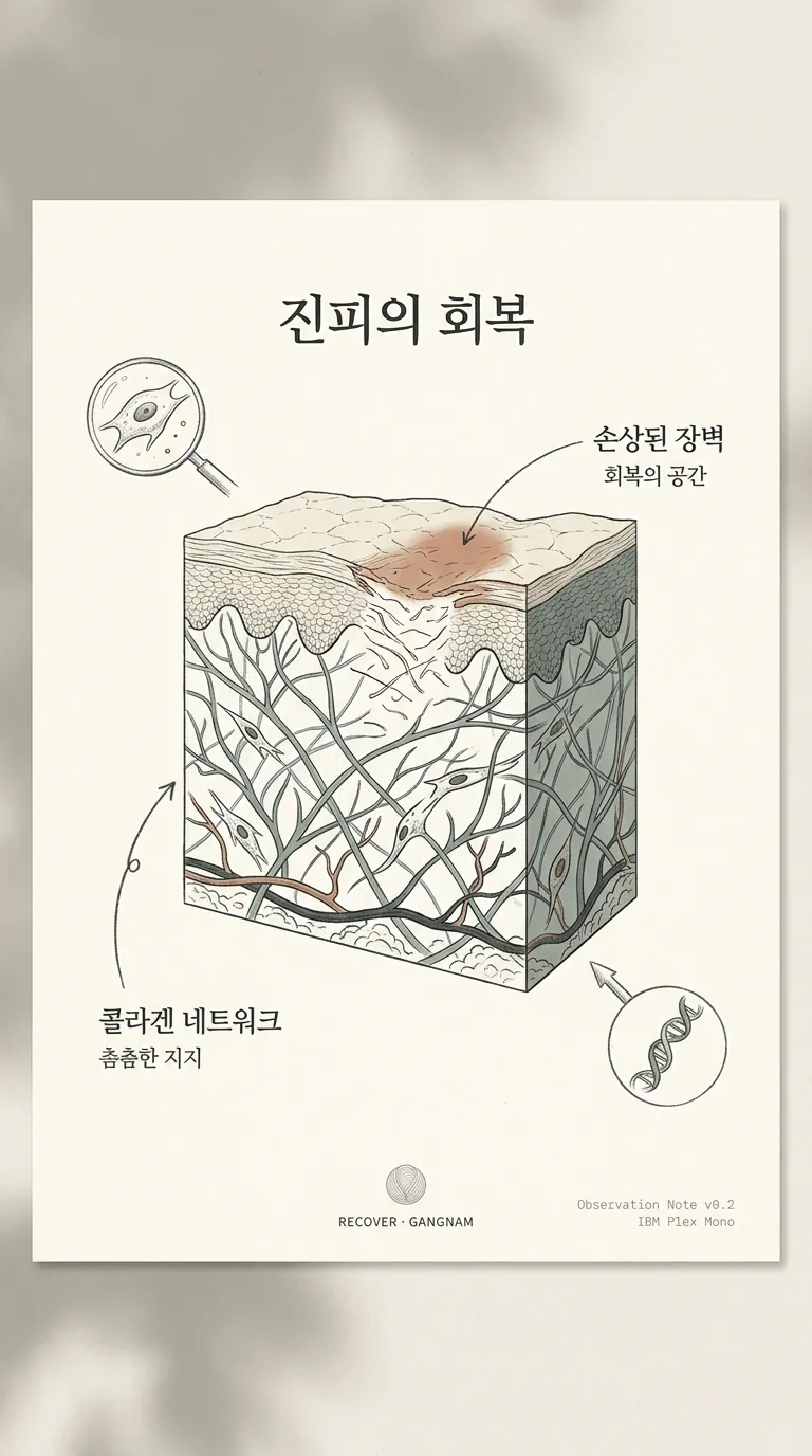 진피층 콜라겐과 손상된 장벽 단면