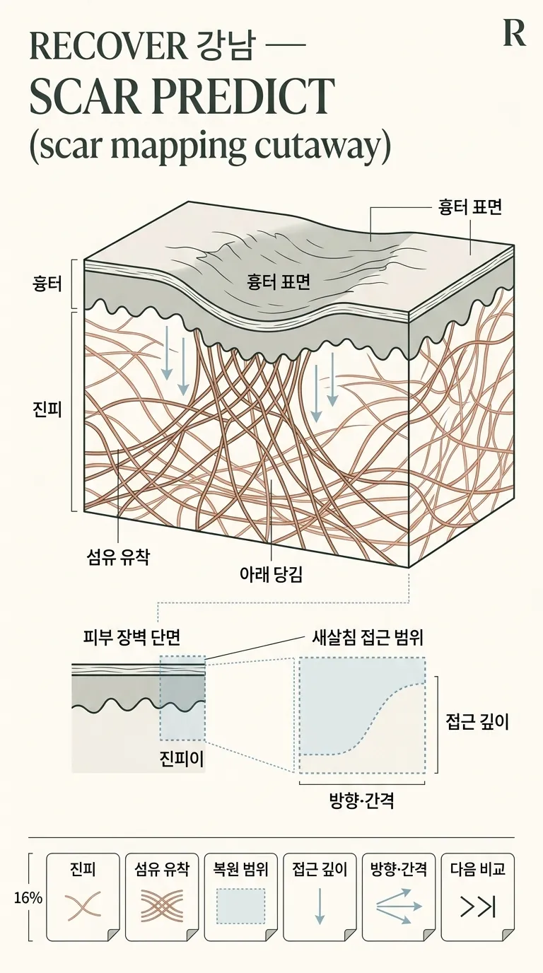 흉터 표면과 피부 장벽 단면