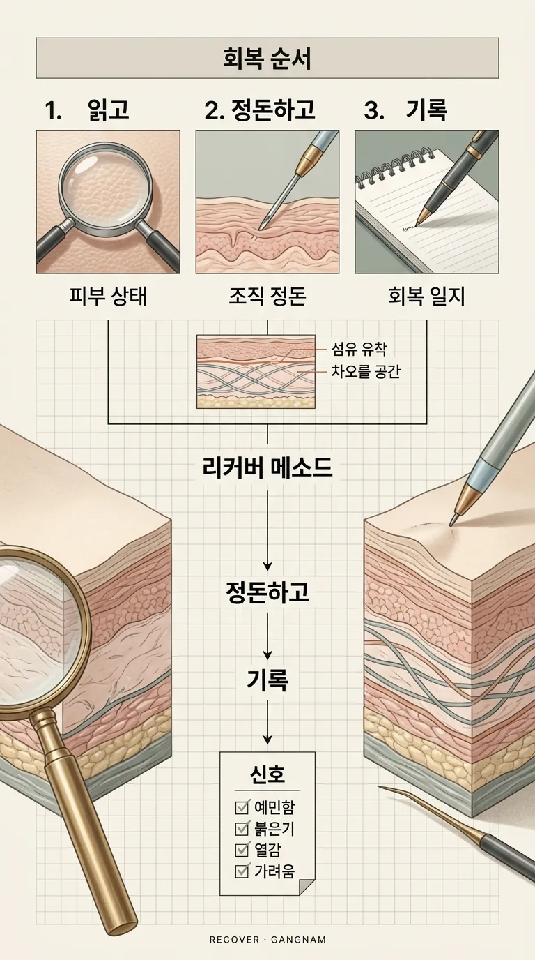 Read, Restore, Record의 회복 순서 모식도