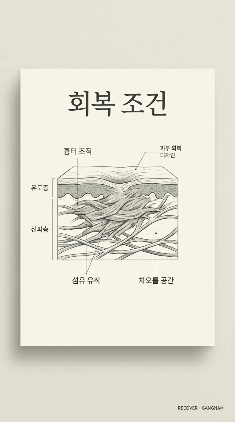 흉터 아래 진피 콜라겐 섬유 유착 단면 모식도