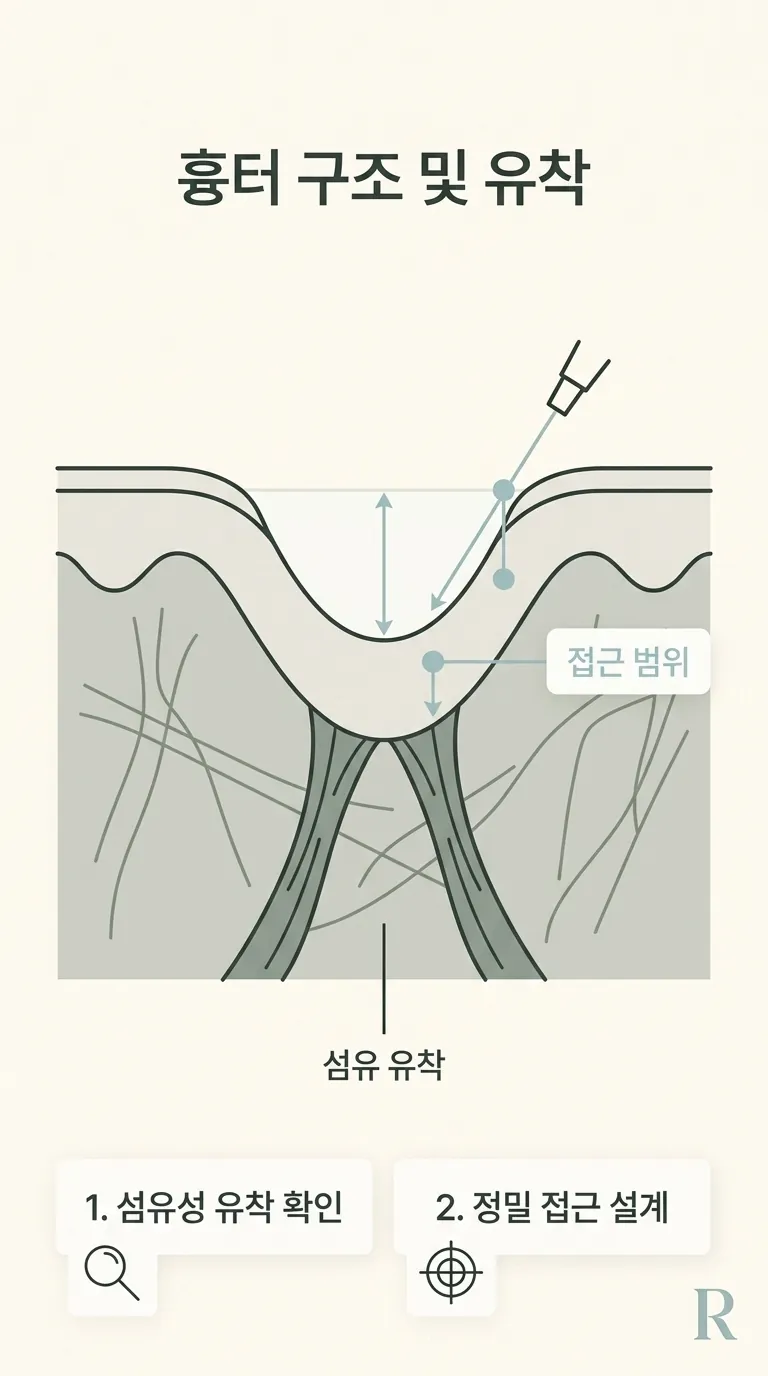 진피 콜라겐 섬유 유착 단면 모식도