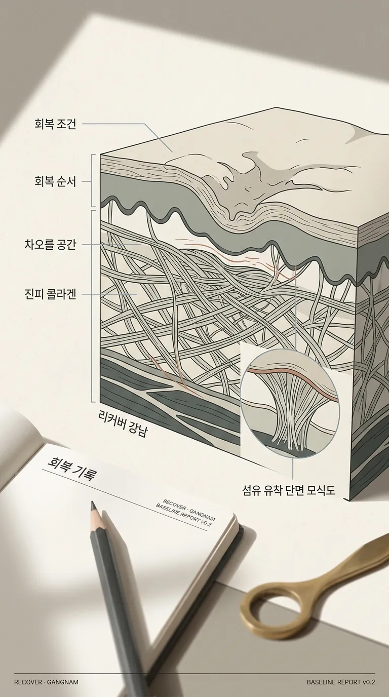 진피 콜라겐 섬유 유착 단면 모식도