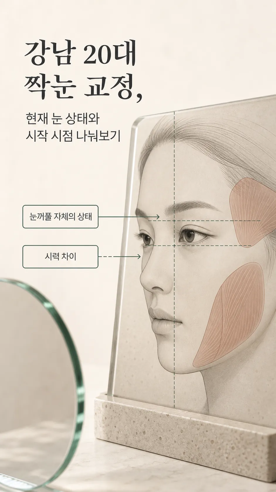 눈꺼풀과 눈썹 높이를 나눈 얼굴 윤곽 기준선 도식