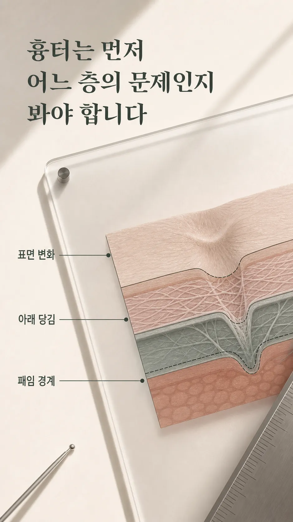 패임 경계와 아래 당김을 구분한 표면 지도