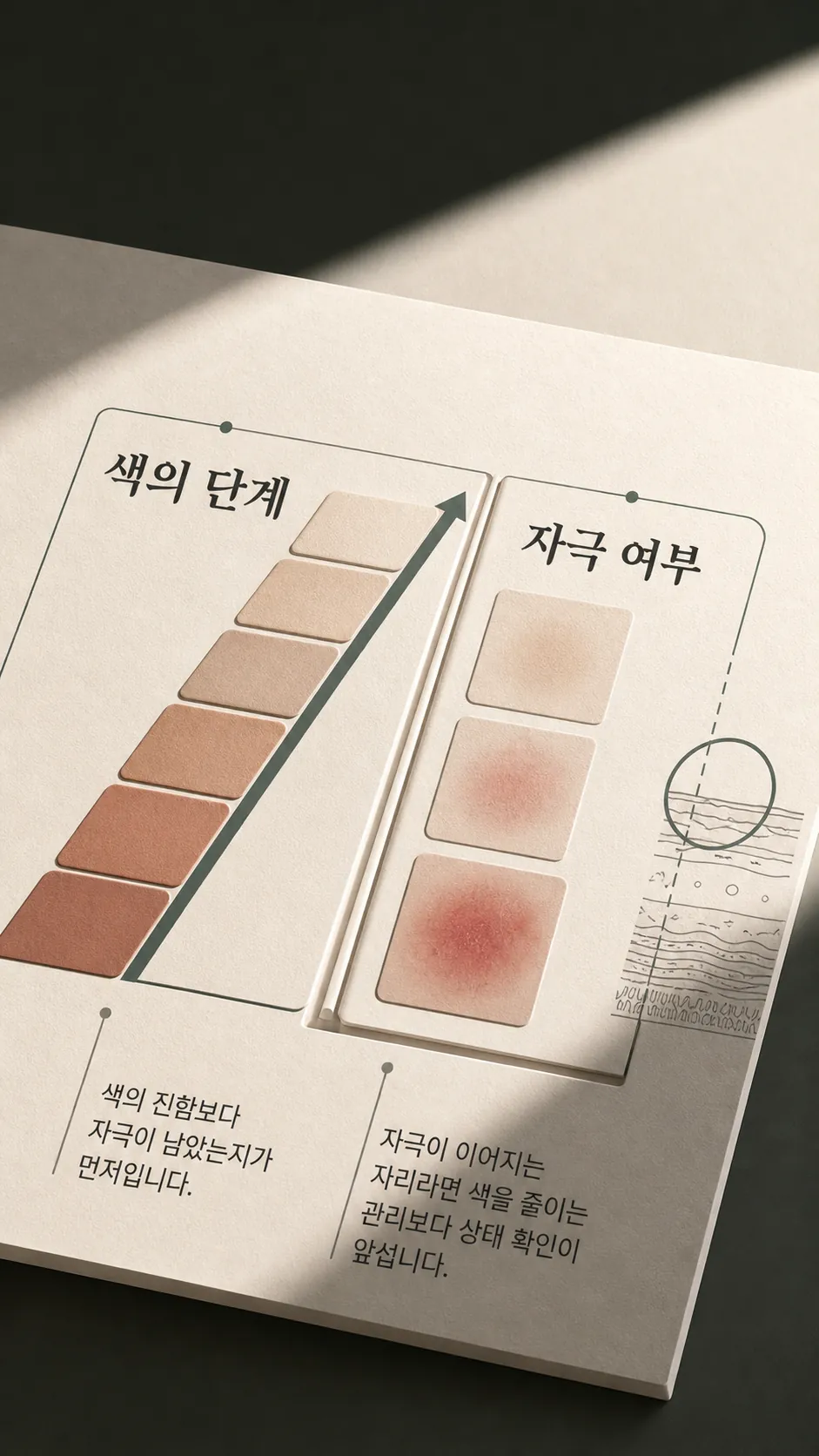 그 자리에 남은 색 단계 비교 도식