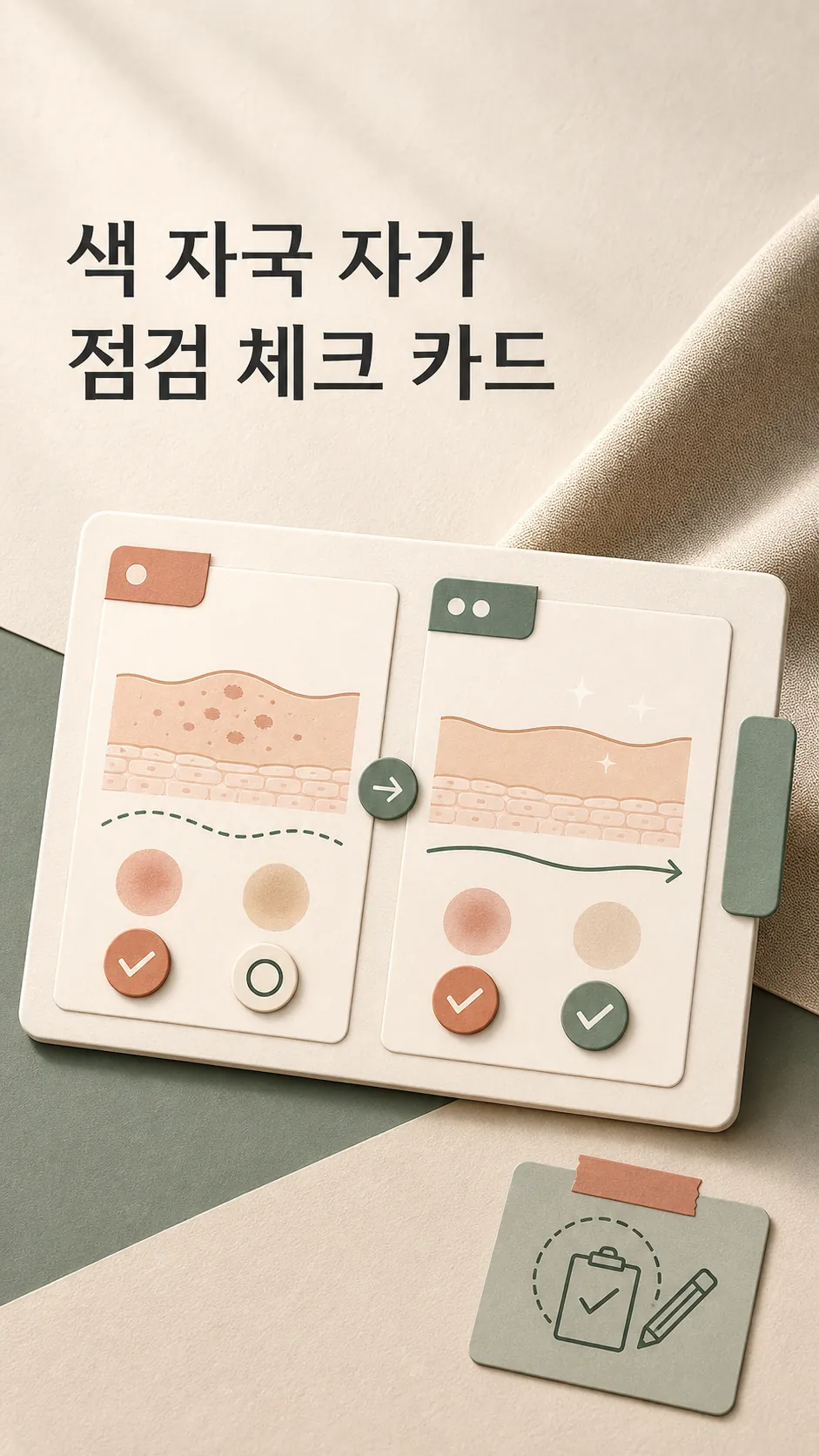 색 자국 자가 점검 체크 카드 클로즈업