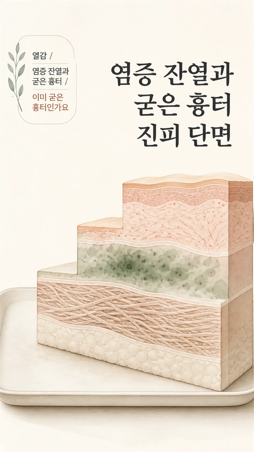 염증 잔열과 굳은 흉터 진피 단면 모식도