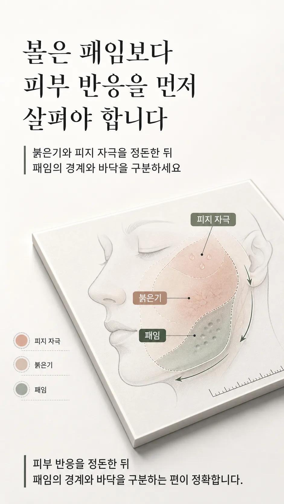 볼과 턱선의 피부 경계를 표시한 중립적 얼굴 윤곽 도식