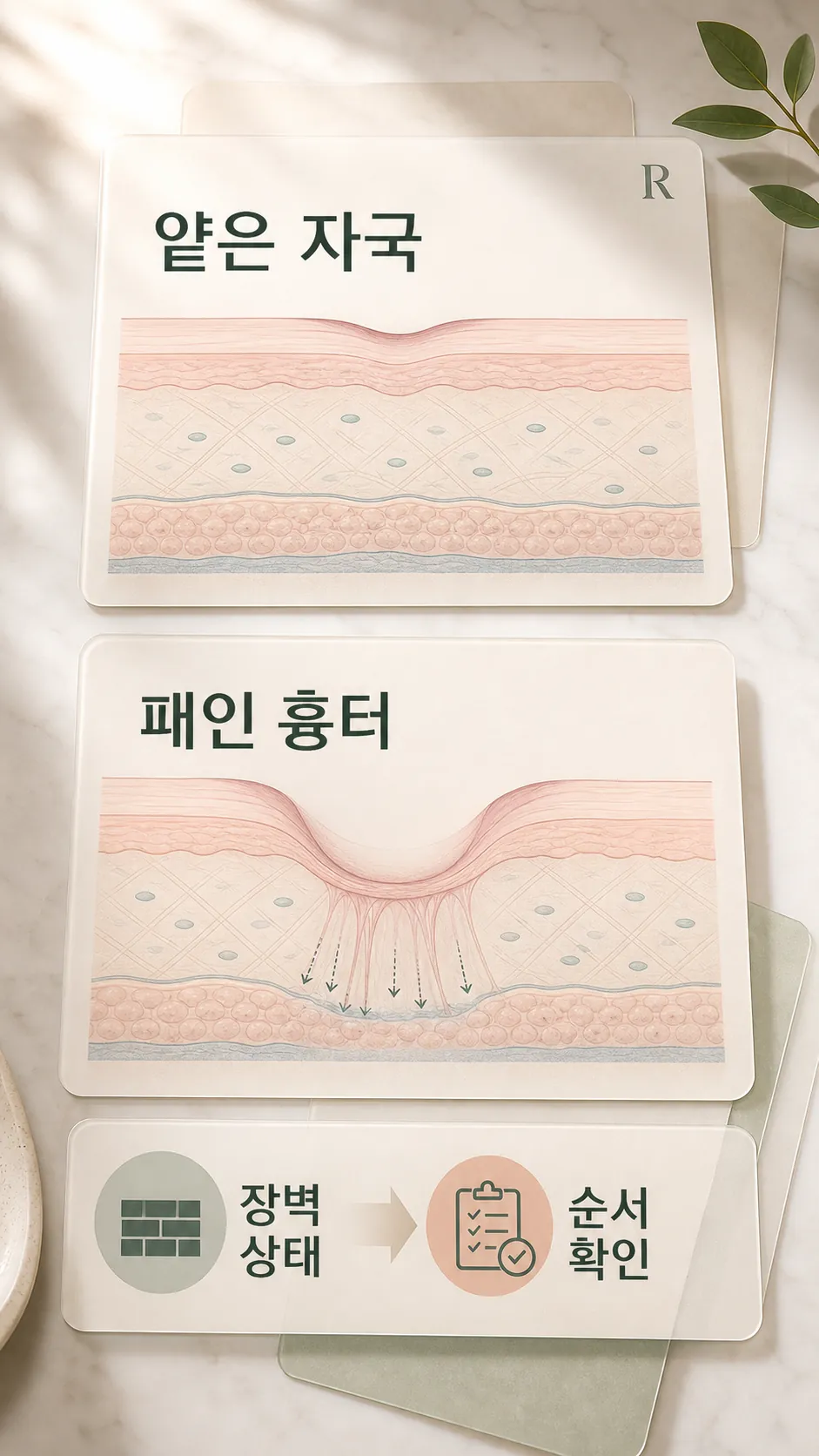 얕은 자국과 패인 흉터 진피 단면 모식도